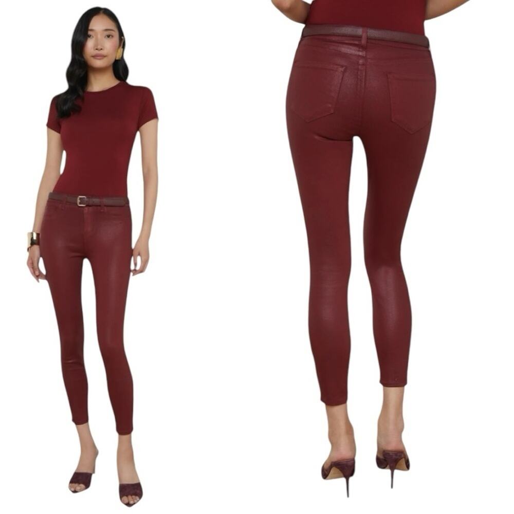 L'AGENCE‎ Margot High Rise Skinny Jeans Burgundy Coated Denim Cropped Size 29